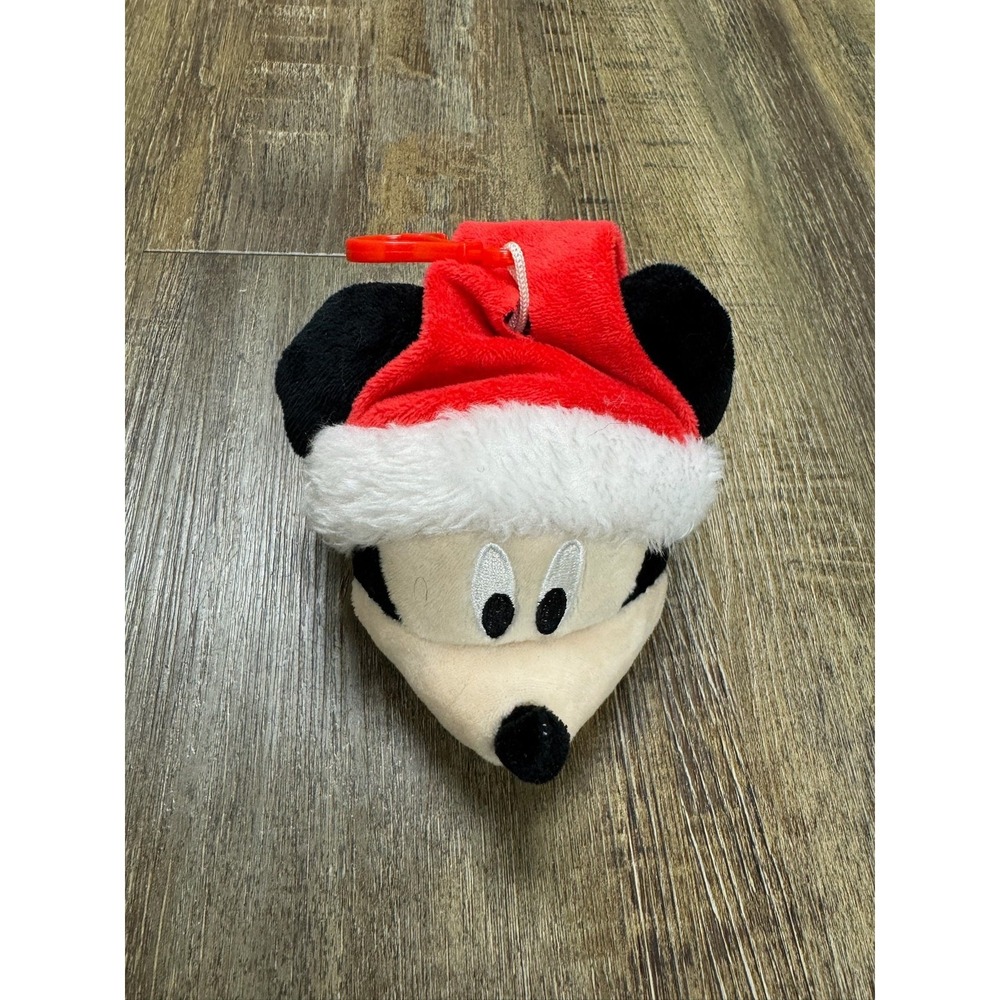 Disney Plush Keychain Mickey Mouse Santa Hat Red Black White 6x3 inches